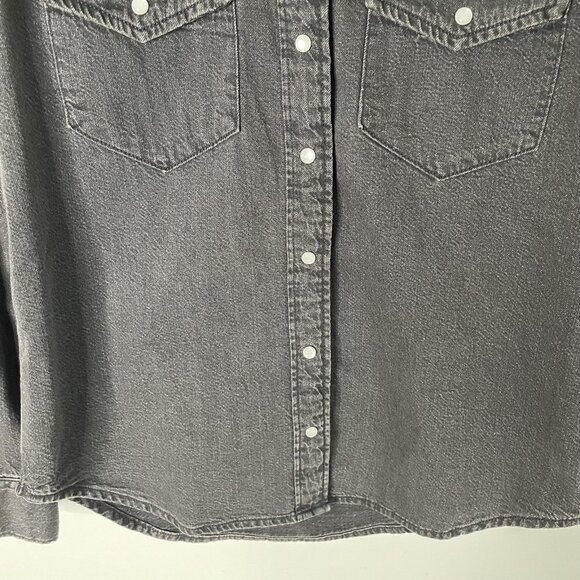 Levi's Western Shirt Top Womens Small Black Washed Denim Pearl Snap Long Sleeve - Picture 4 of 11